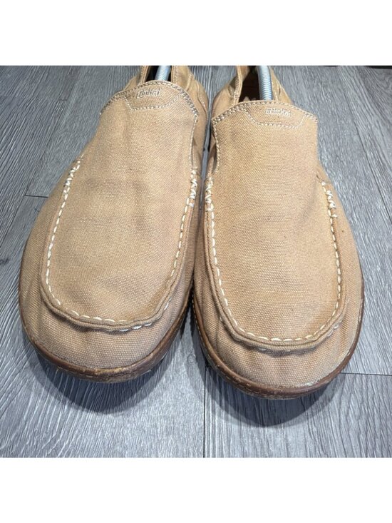 Olukai Puhalu Canvas Beige Slip On Boat Shoes Fishing Mens 13 Loafer Rare Khaki